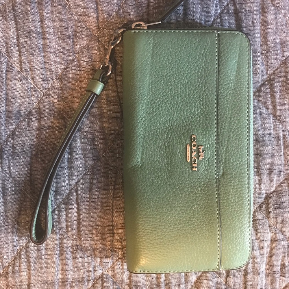 Washed Green Coach Wristlet Wallet
